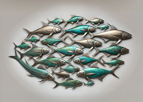 Metal artwork of group of fish Wall Art