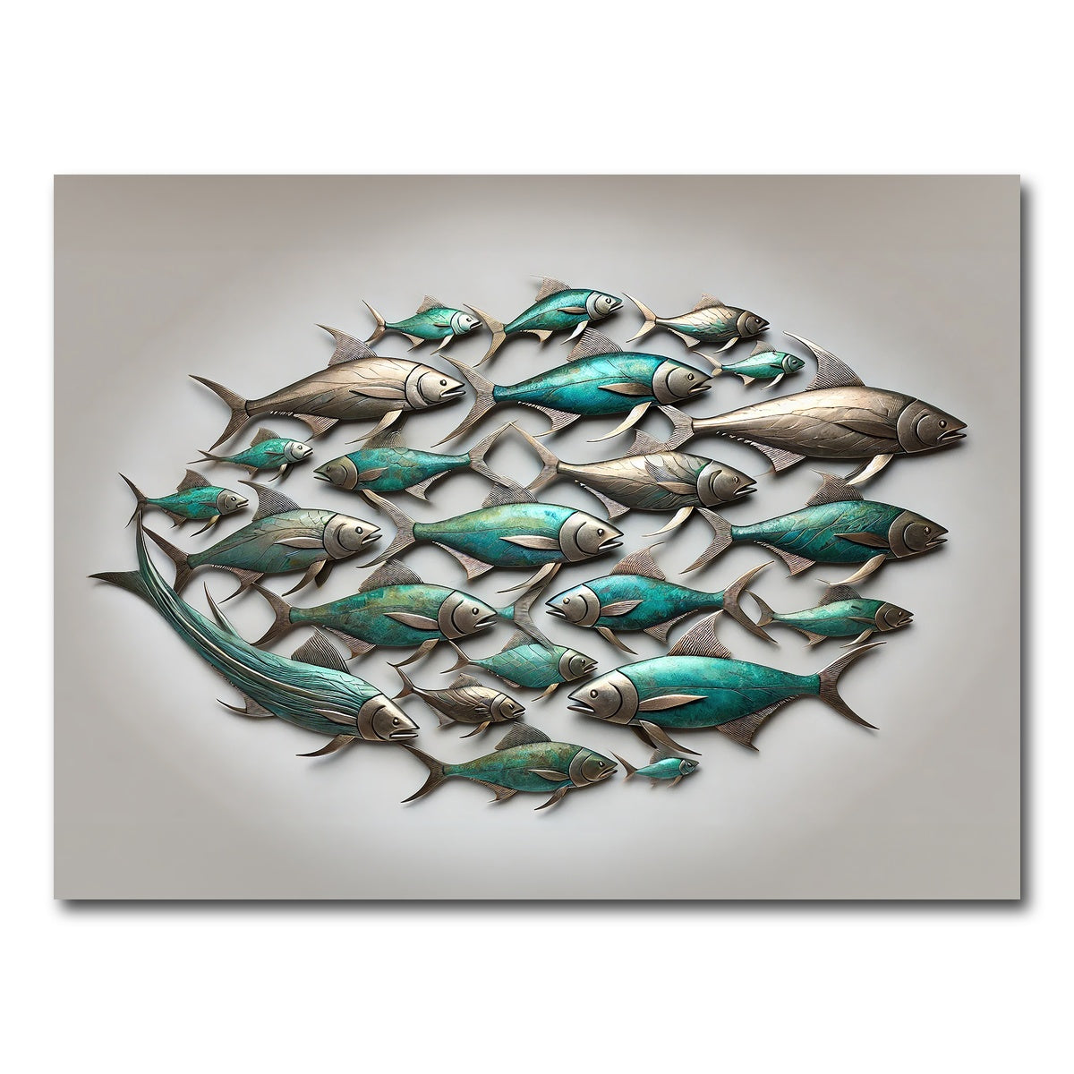 AUTO-MOCKUP WHITE | Metal artwork of group of fish | 1 Piece | Gallery Wrap Canvas | group=4x3