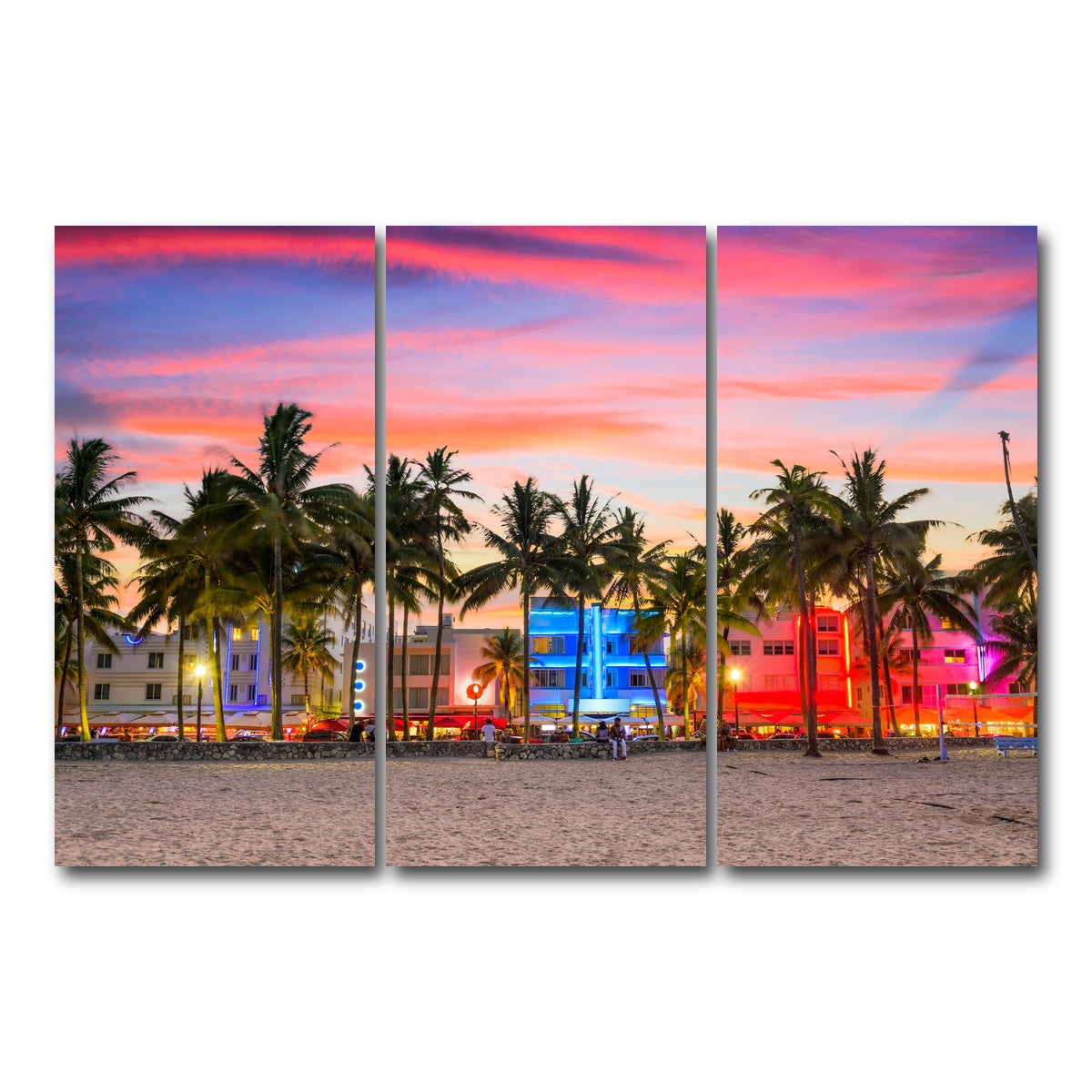 AUTO-MOCKUP WHITE | Miami Beach Ocean Drive | 3 Piece | Gallery Wrap Canvas | group=12x24