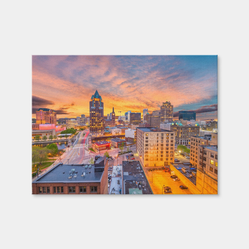 AUTO-MOCKUP WHITE | Milwaukee Skyline At Dusk | 1 Piece | Gallery Wrap Canvas | group=4x3