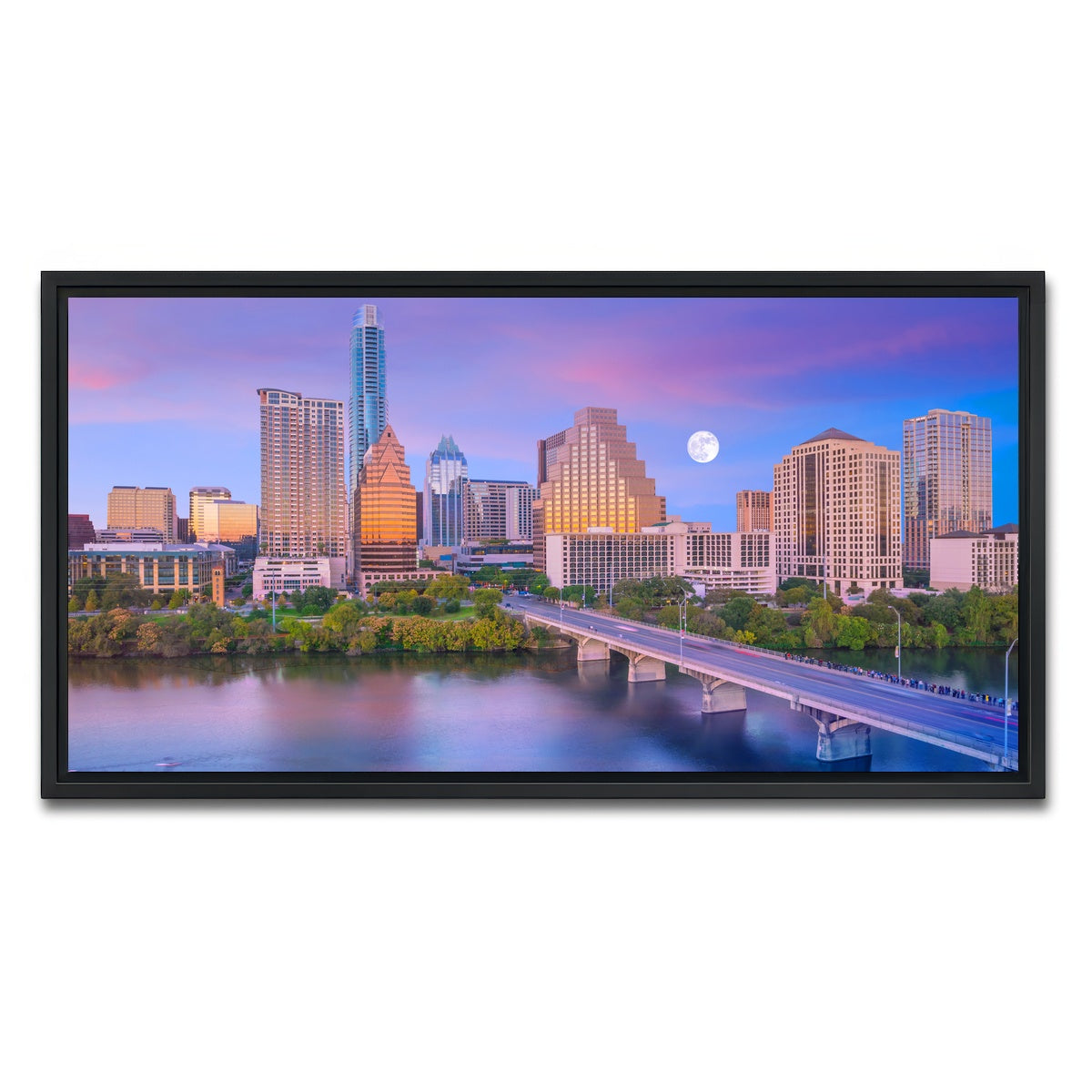 AUTO-MOCKUP WHITE | Moon Over Austin | 1 Piece | Black Framed Canvas | group=2x1