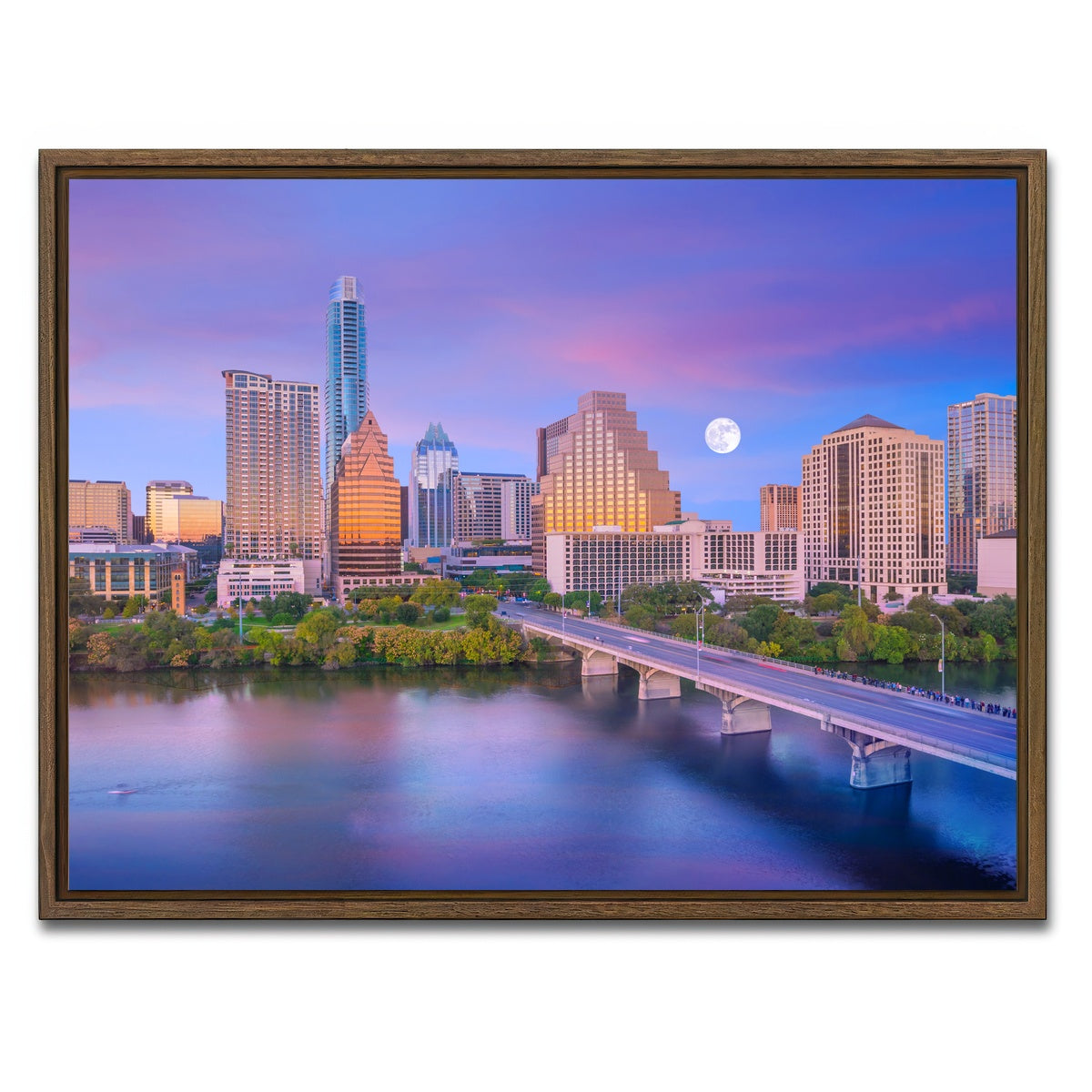 AUTO-MOCKUP WHITE | Moon Over Austin | 1 Piece | Walnut Framed Canvas | group=4x3