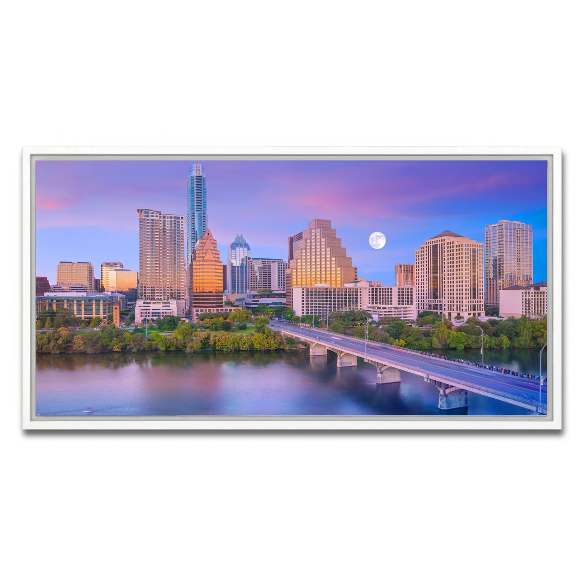 AUTO-MOCKUP WHITE | Moon Over Austin | 1 Piece | White Framed Canvas | group=2x1