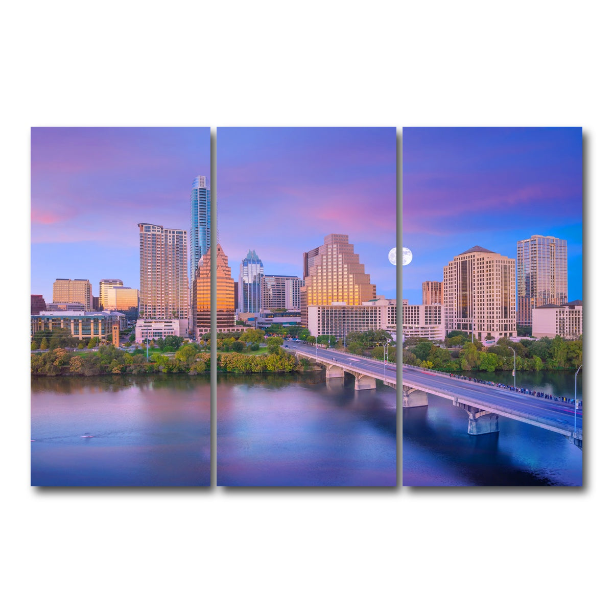 AUTO-MOCKUP WHITE | Moon Over Austin | 3 Piece | Gallery Wrap Canvas | group=12x24