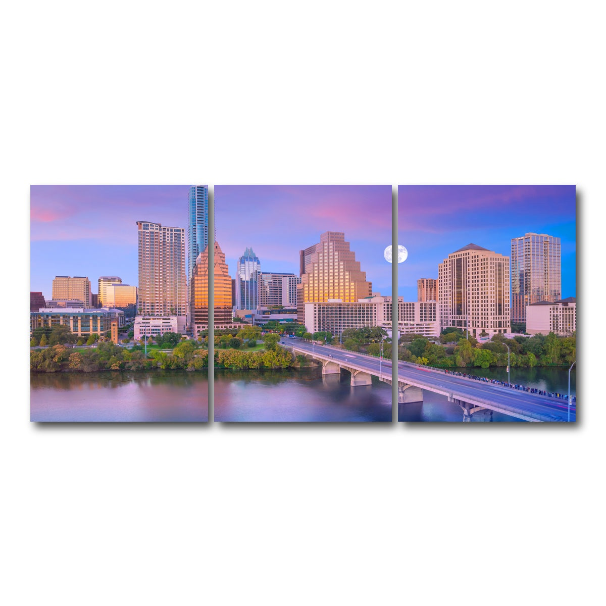 AUTO-MOCKUP WHITE | Moon Over Austin | 3 Piece | Gallery Wrap Canvas | group=18x24