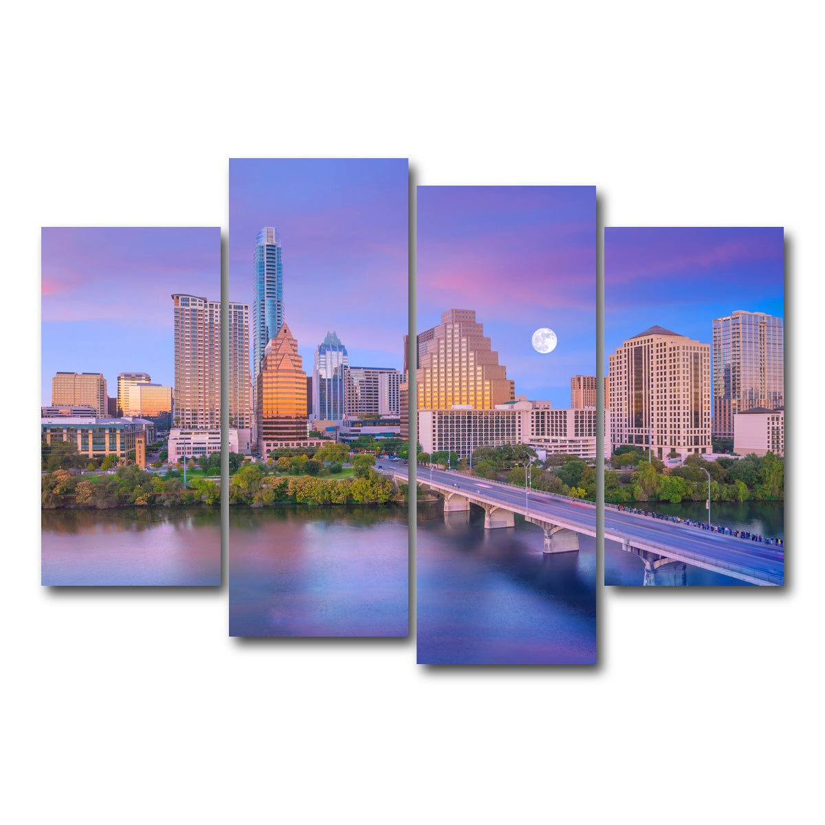 AUTO-MOCKUP WHITE | Moon Over Austin | 4 Piece | Gallery Wrap Canvas | group=4_short