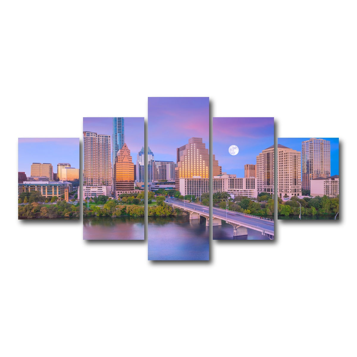 AUTO-MOCKUP WHITE | Moon Over Austin | 5 Piece | Gallery Wrap Canvas | group=5_short