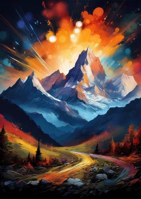 Mountain Colored Oil Paint Wall Art