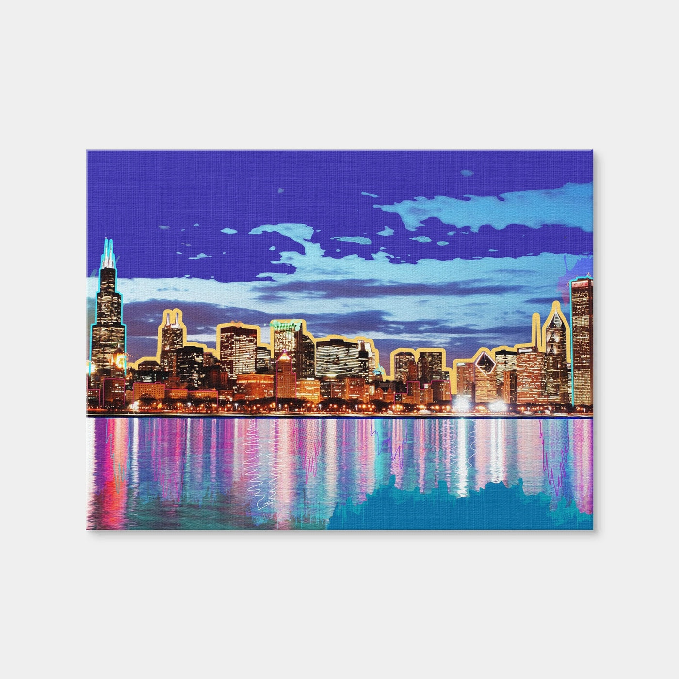 AUTO-MOCKUP WHITE | Neon Chicago Skyline | 1 Piece | Gallery Wrap | group=4x3