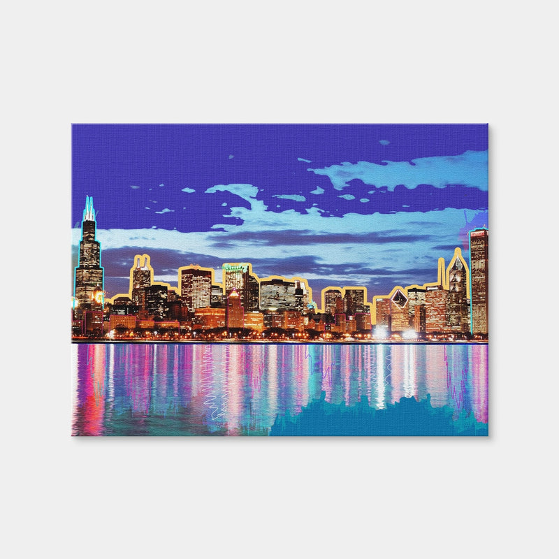 AUTO-MOCKUP WHITE | Neon Chicago Skyline | 1 Piece | Gallery Wrap | group=4x3