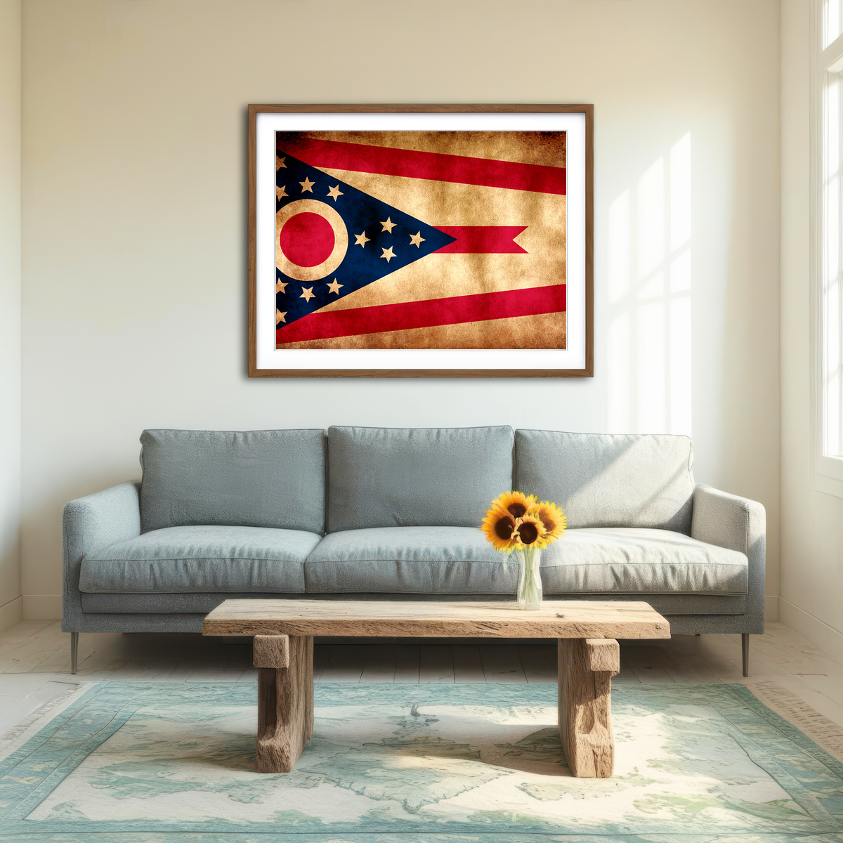 AUTO-MOCKUP ROOM | Ohio State Flag Grunge Wall Art