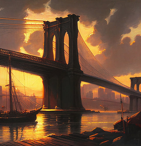 Old Brooklyn Bridge at Dusk Wall Art