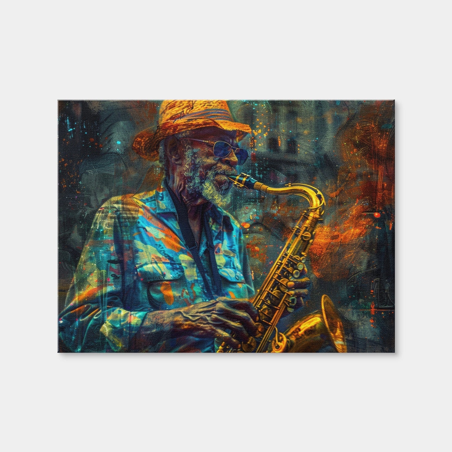 AUTO-MOCKUP WHITE | Old Saxophonist Plays Jazz | 1 Piece | Gallery Wrap | group=4x3