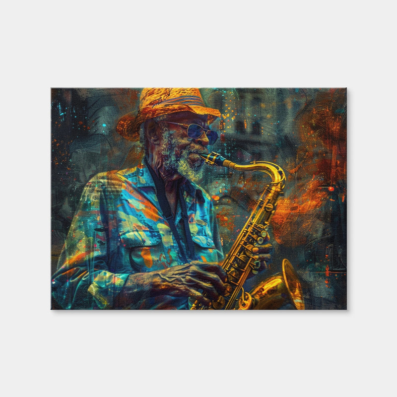 AUTO-MOCKUP WHITE | Old Saxophonist Plays Jazz | 1 Piece | Gallery Wrap | group=4x3