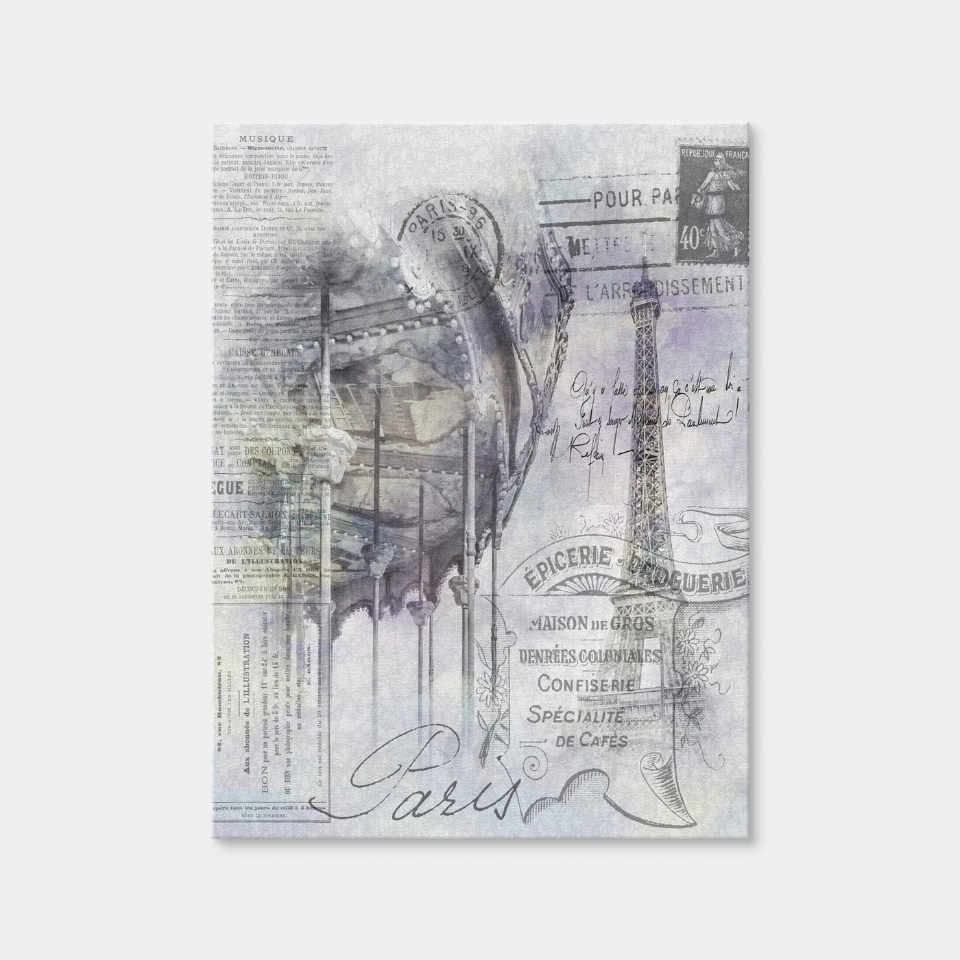 AUTO-MOCKUP WHITE | Paris Collage - Eiffel Tower And Carousel | 1 Piece | Gallery Wrap Canvas | group=3x4