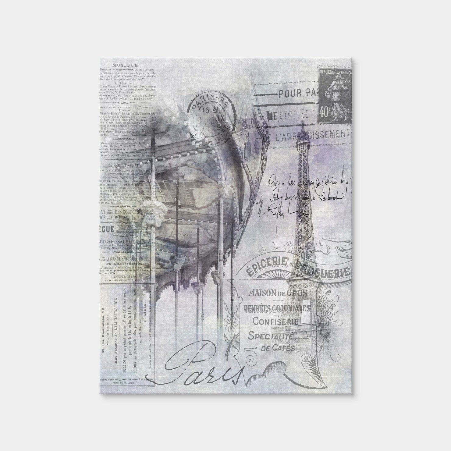 AUTO-MOCKUP WHITE | Paris Collage - Eiffel Tower And Carousel | 1 Piece | Gallery Wrap Canvas | group=3x4
