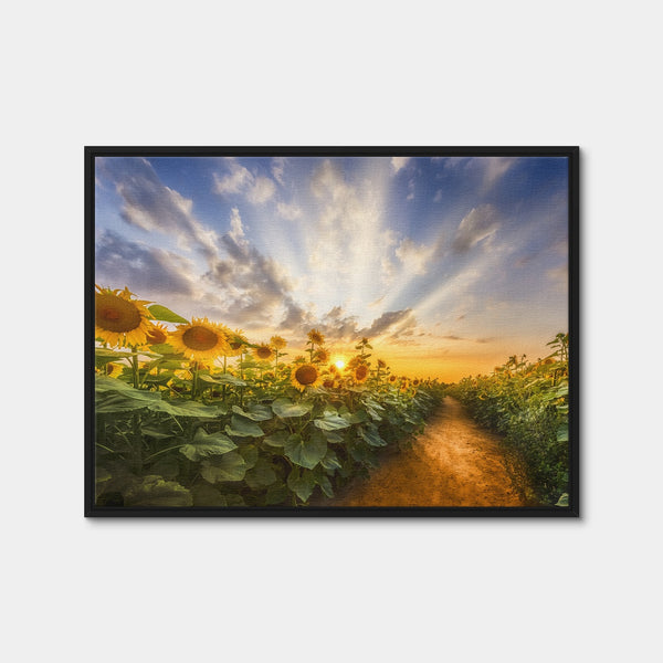 Path Through the Sunflower Field Wall Art — Framed Canvas Format preview
