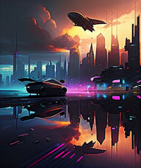 Patrol Over the Cyber Metropolis Wall Art