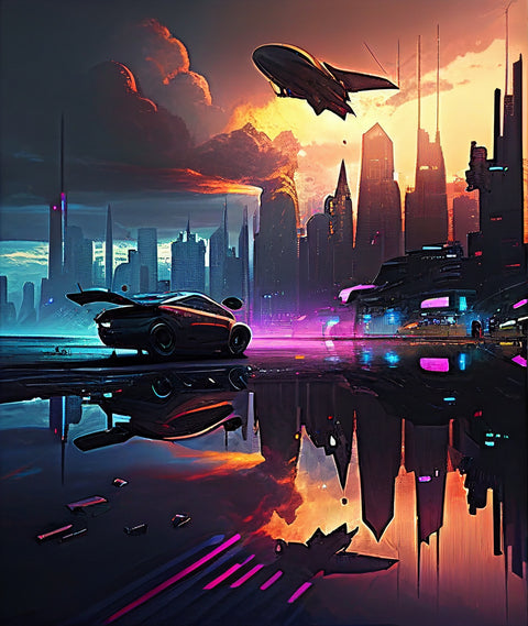Patrol Over the Cyber Metropolis Wall Art