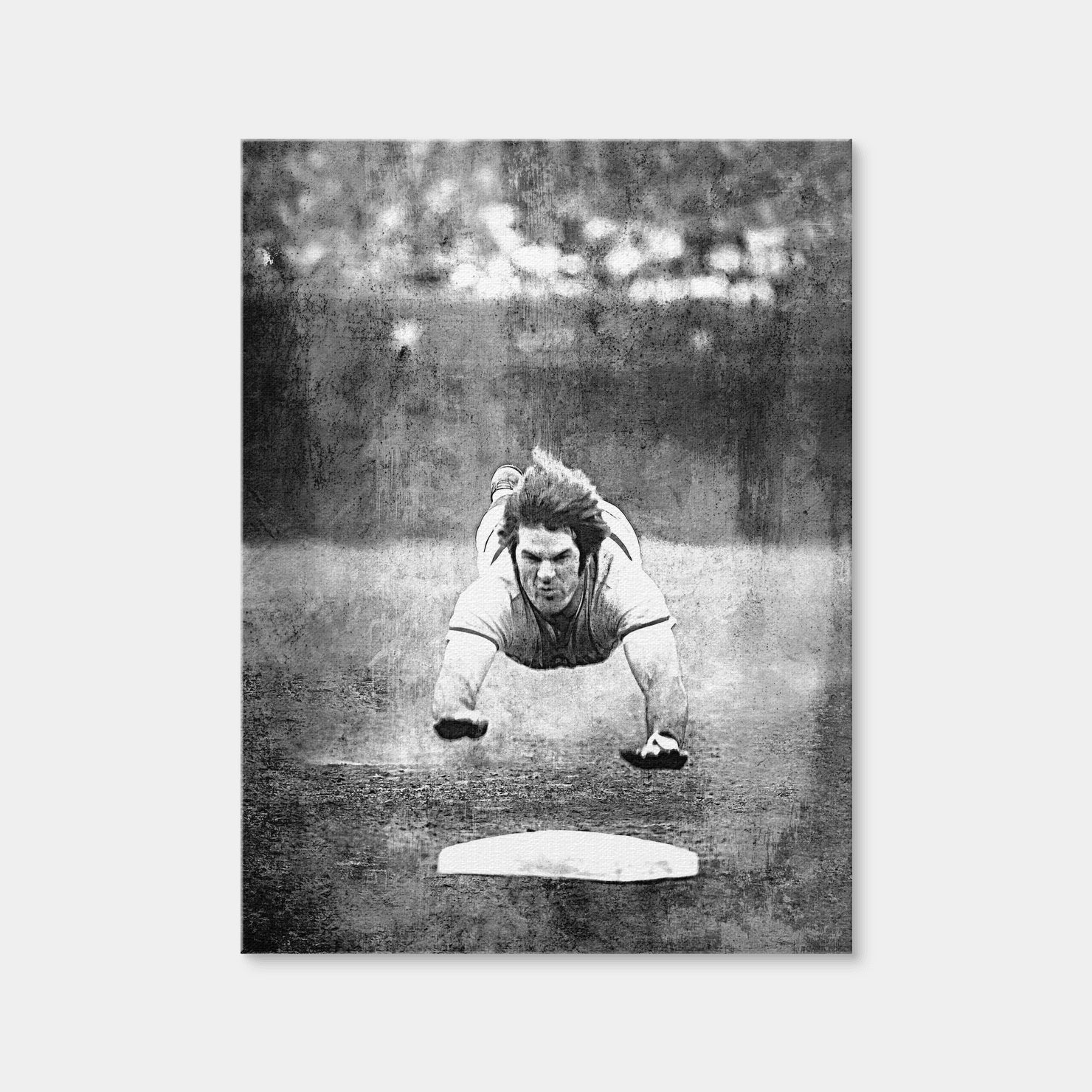 AUTO-MOCKUP WHITE | Pete Rose Slide Grayscale | 1 Piece | Gallery Wrap Canvas | group=3x4