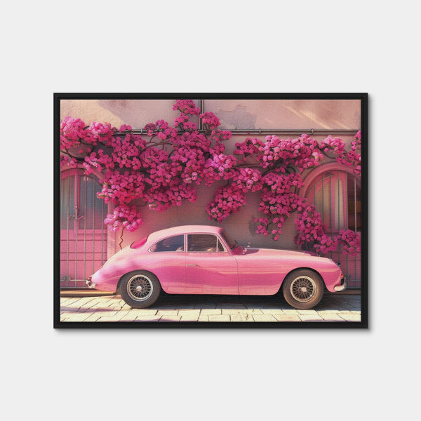 Pink Car and Flowers Wall Art — Framed Canvas Format preview