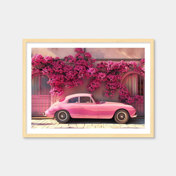 Pink Car and Flowers Wall Art — Framed Print Format preview