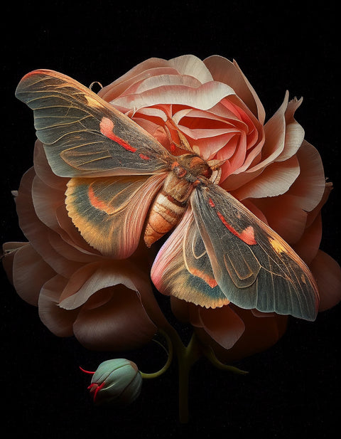 Pink Moth and Rose Wall Art