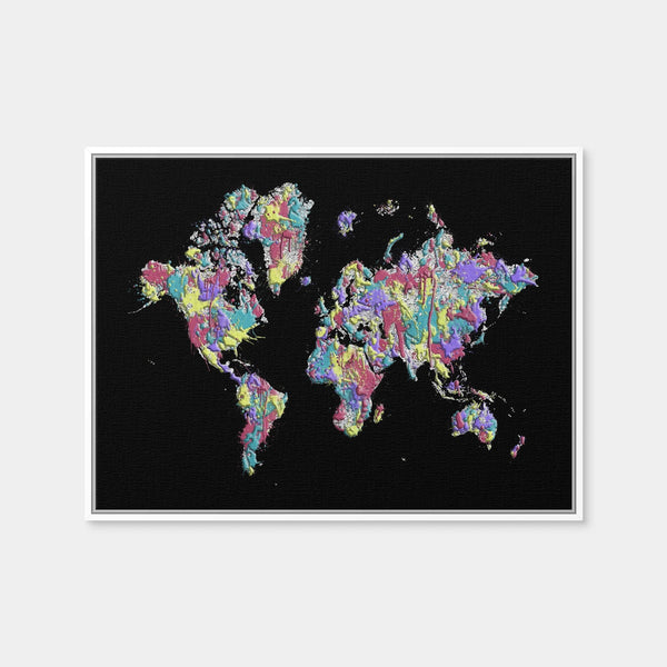 Pop Art World Map - Black Wall Art — Framed Canvas Format preview