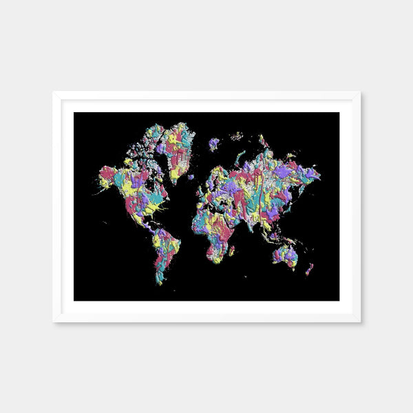 Pop Art World Map - Black Wall Art — Framed Print Format preview