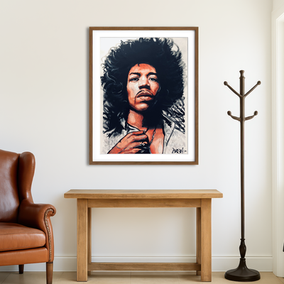 AUTO-MOCKUP ROOM | Portrait of Jimi Hendrix Wall Art