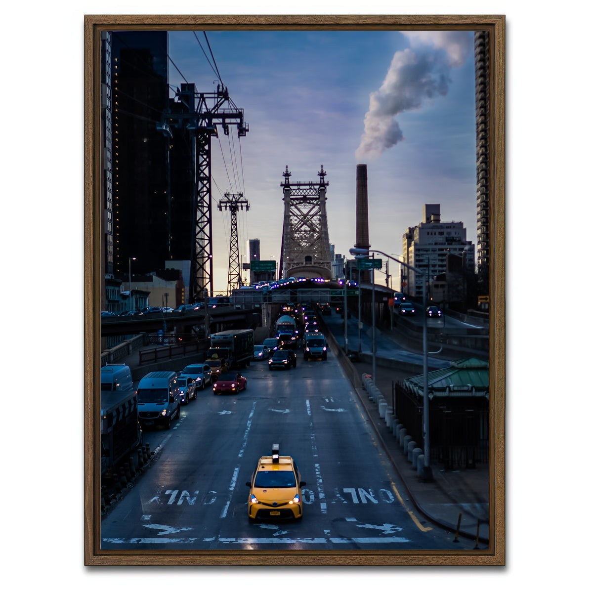 AUTO-MOCKUP WHITE | Queensboro Bridge Yellow Cab | 1 Piece | Walnut Framed Canvas | group=3x4