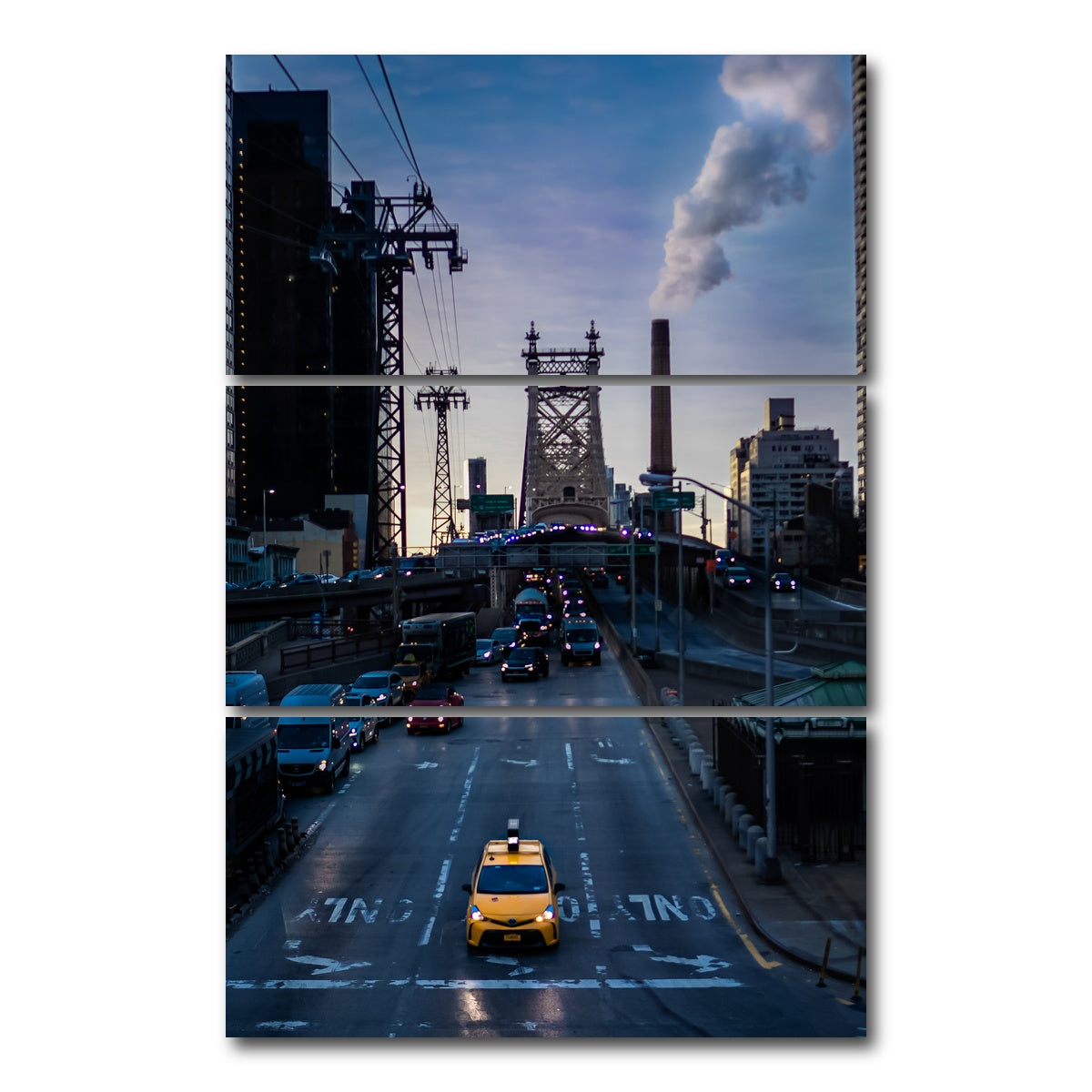 AUTO-MOCKUP WHITE | Queensboro Bridge Yellow Cab | 3 Piece | Gallery Wrap Canvas | group=12x24_stacked