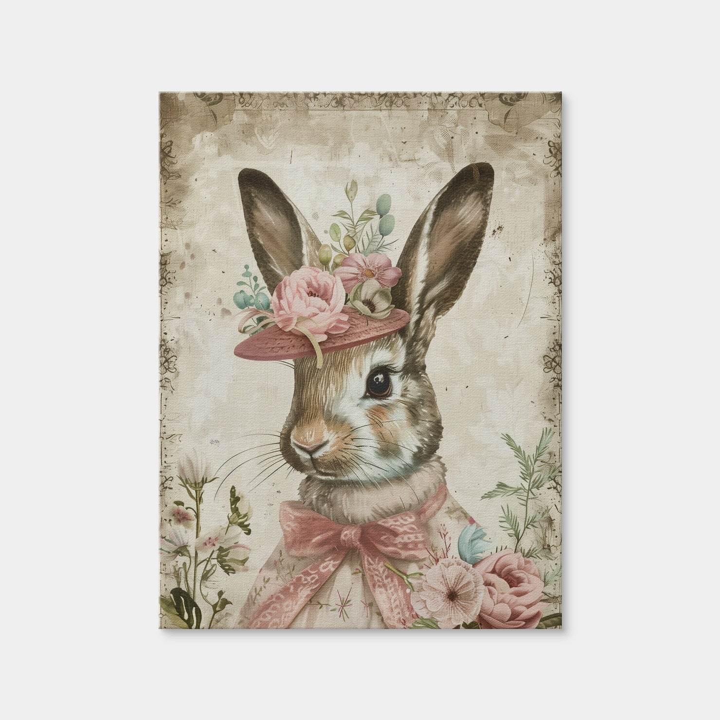AUTO-MOCKUP WHITE | Rabbit Wearing Floral Hat | 1 Piece | Gallery Wrap Canvas | group=3x4
