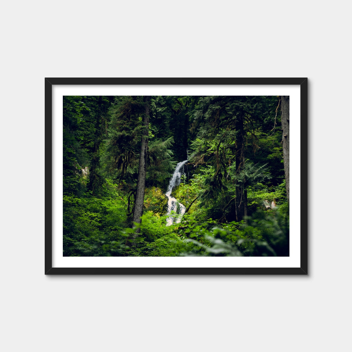 AUTO-MOCKUP WHITE | Rainforest Waterfall | 1 Piece | Black Framed Print | group=4x3