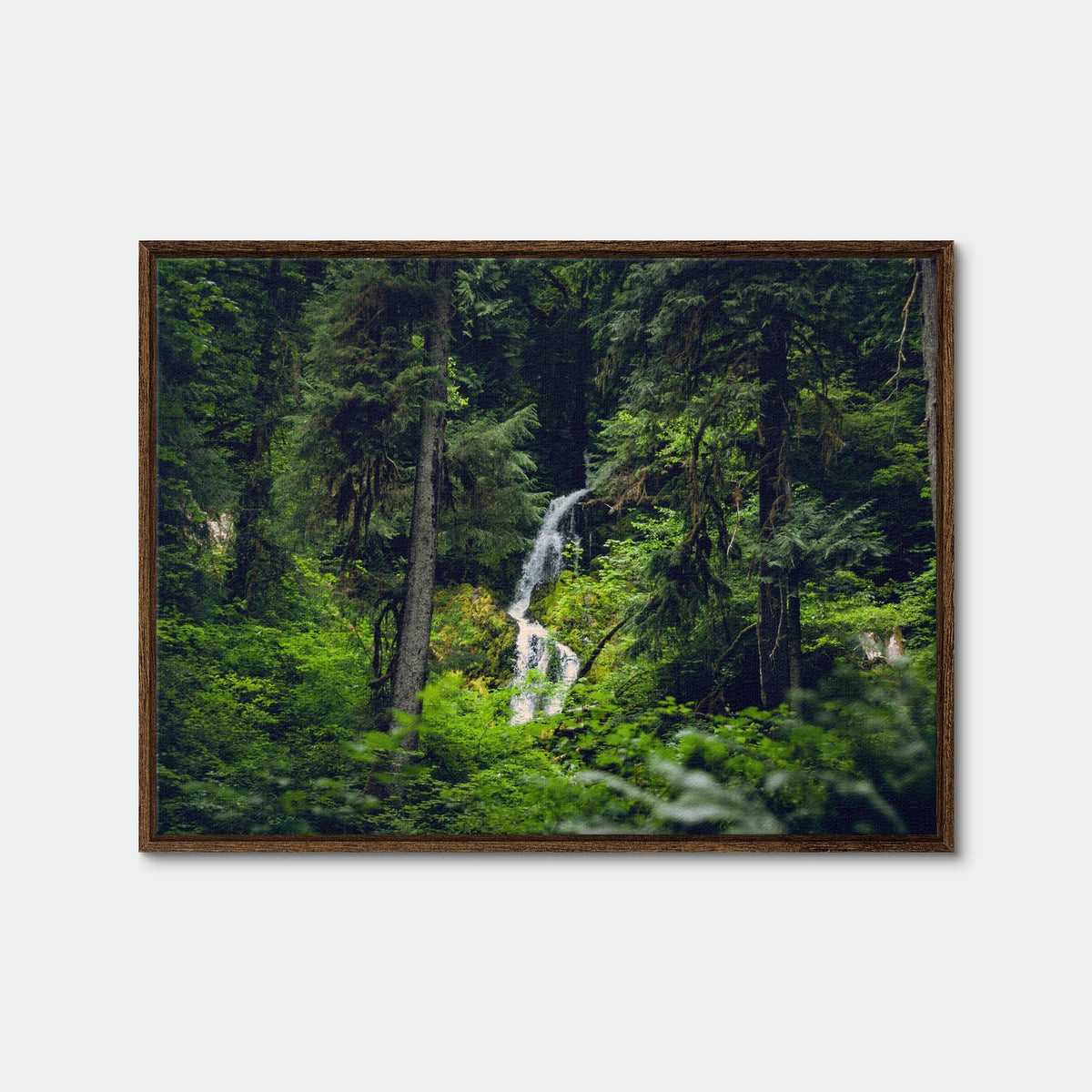 AUTO-MOCKUP WHITE | Rainforest Waterfall | 1 Piece | Walnut Framed Canvas | group=4x3