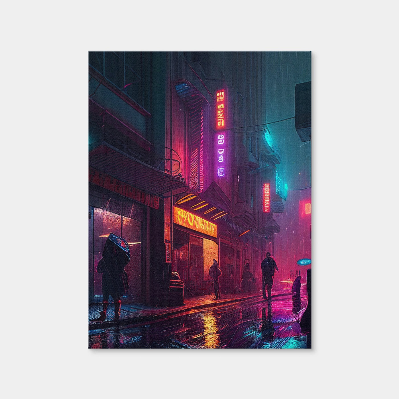 AUTO-MOCKUP WHITE | Rainy Stroll in Neo Chinatown | 1 Piece | Gallery Wrap Canvas | group=3x4