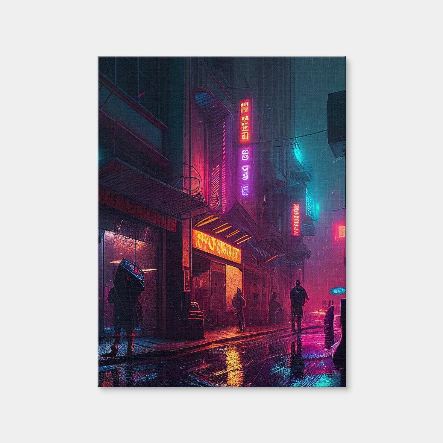 AUTO-MOCKUP WHITE | Rainy Stroll in Neo Chinatown | 1 Piece | Gallery Wrap Canvas | group=3x4