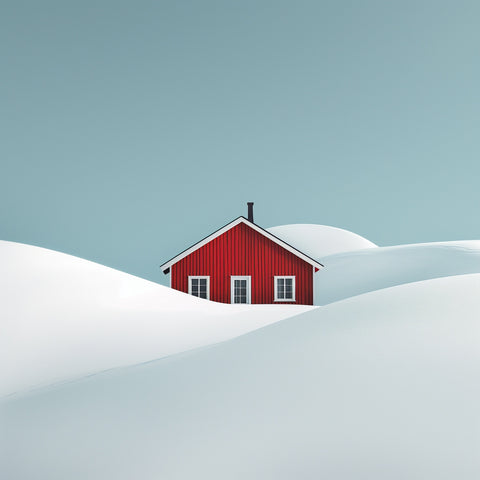 Red Barn in Snow Wall Art