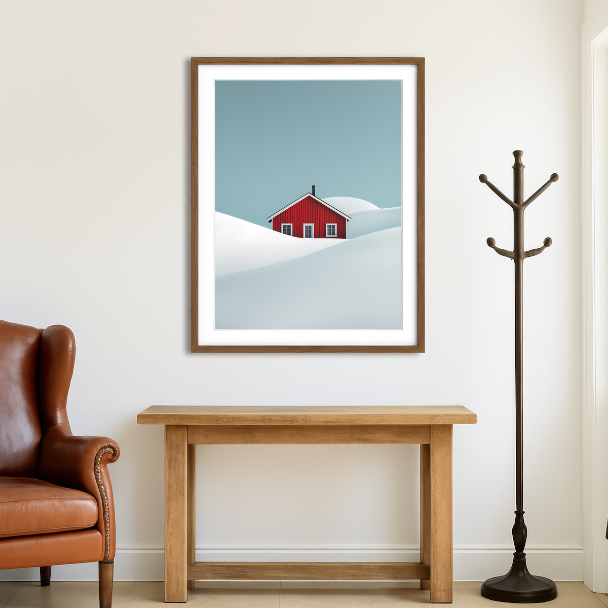 AUTO-MOCKUP ROOM | Red Barn in Snow Wall Art