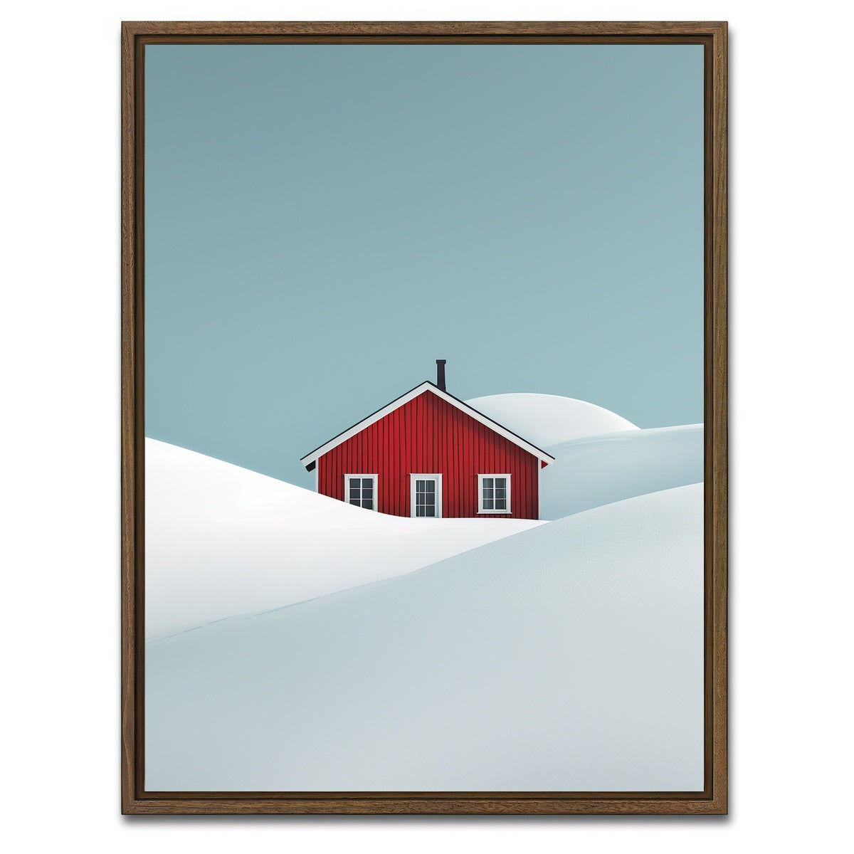 AUTO-MOCKUP WHITE | Red Barn in Snow | 1 Piece | Walnut Framed Canvas | group=3x4