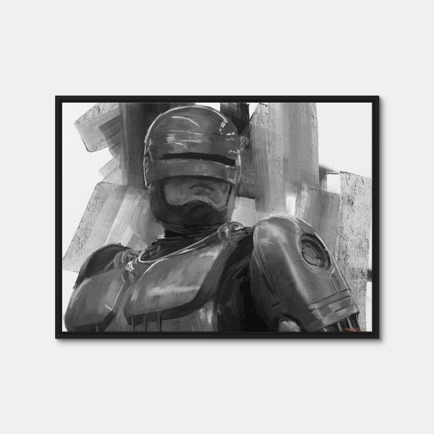 AUTO-MOCKUP WHITE | Robocop Grayscale | 1 Piece | Black Framed Canvas | group=4x3