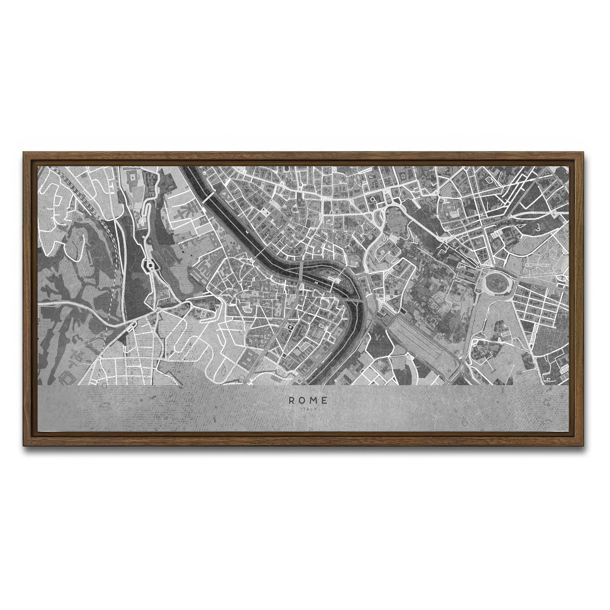 AUTO-MOCKUP WHITE | Rome Map 2 | 1 Piece | Walnut Framed Canvas | group=2x1