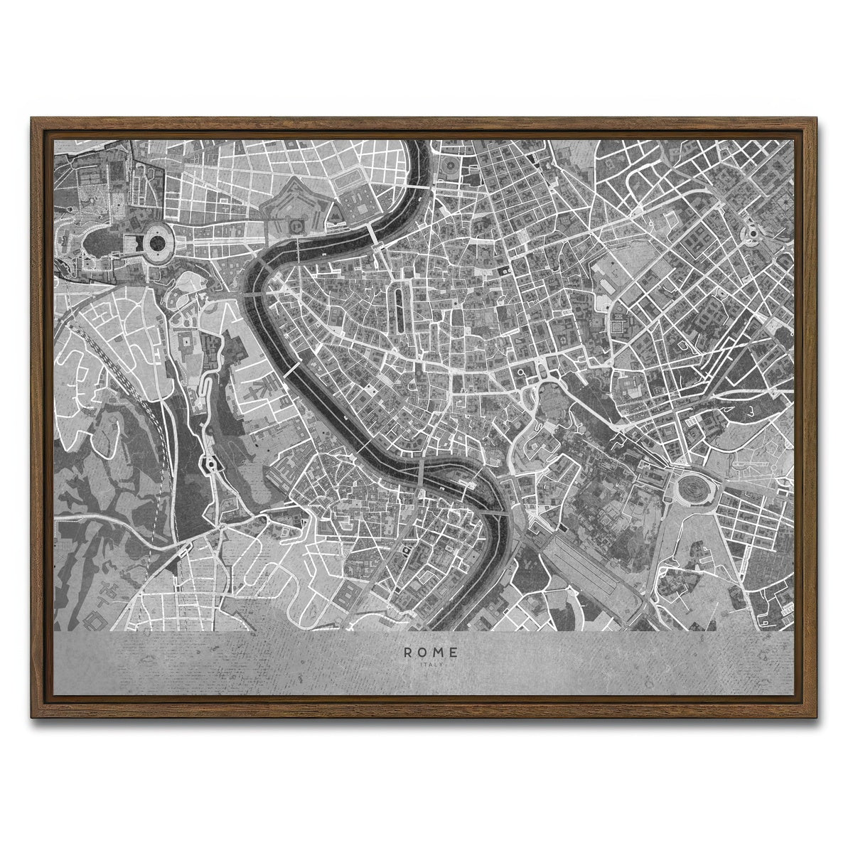 AUTO-MOCKUP WHITE | Rome Map 2 | 1 Piece | Walnut Framed Canvas | group=4x3