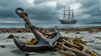 Rustic anchor on sandy beach Wall Art
