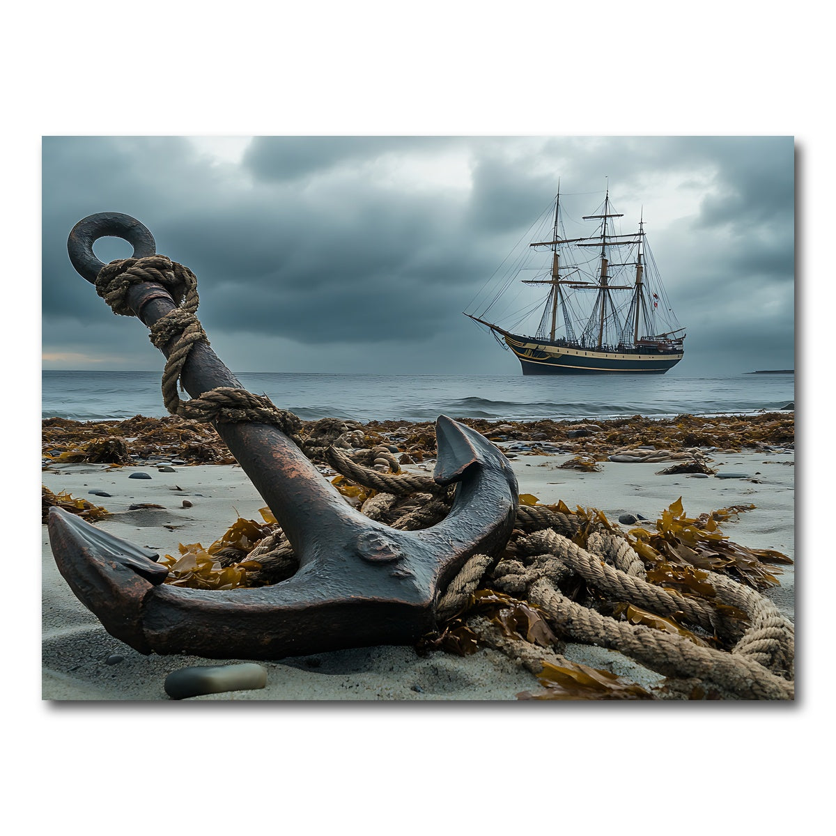 AUTO-MOCKUP WHITE | Rustic anchor on sandy beach | 1 Piece | Gallery Wrap Canvas | group=4x3