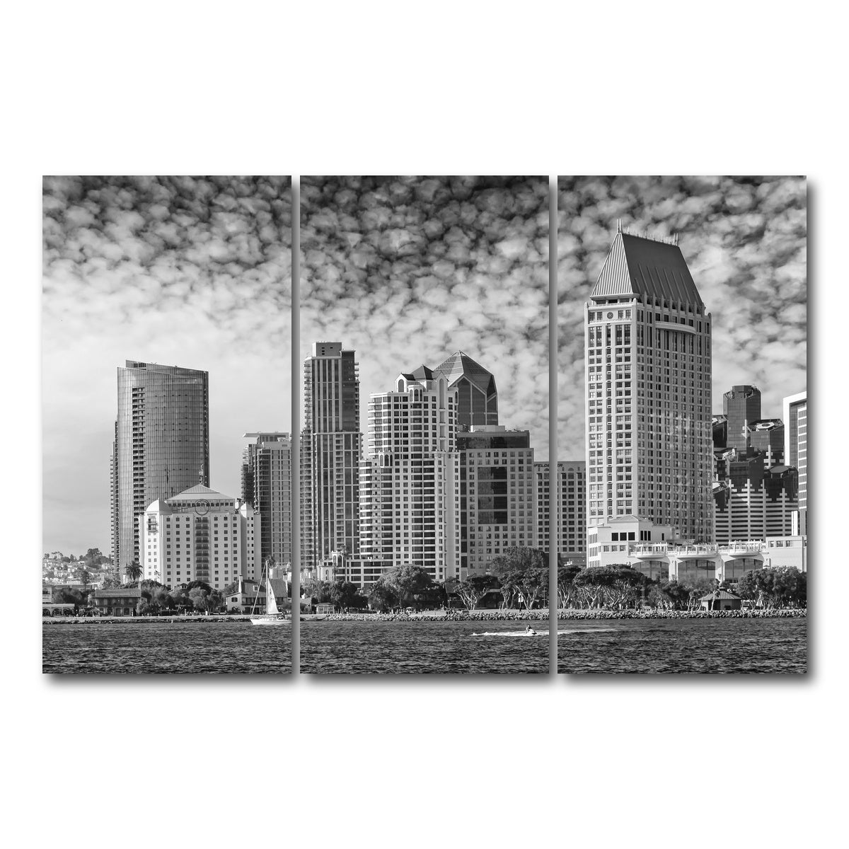 AUTO-MOCKUP WHITE | SAN DIEGO Monochrome Skyline | 3 Piece | Gallery Wrap Canvas | group=12x24