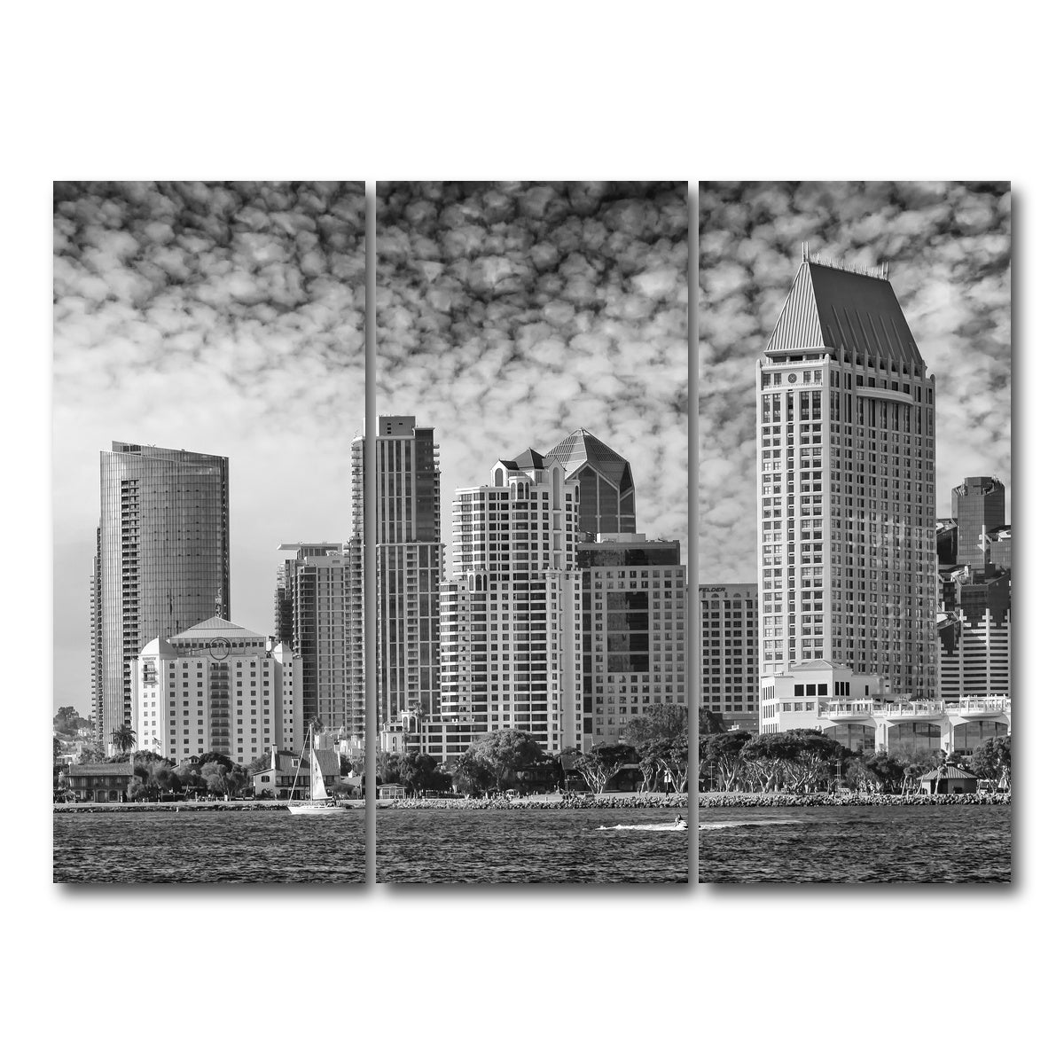 AUTO-MOCKUP WHITE | SAN DIEGO Monochrome Skyline | 3 Piece | Gallery Wrap Canvas | group=8x18