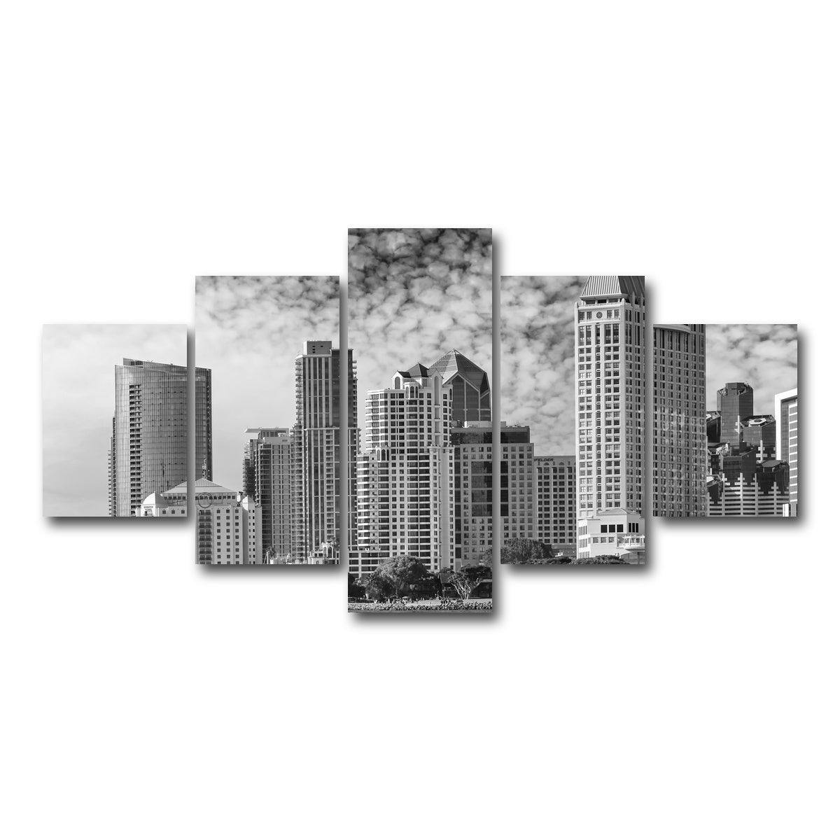 AUTO-MOCKUP WHITE | SAN DIEGO Monochrome Skyline | 5 Piece | Gallery Wrap Canvas | group=5_short