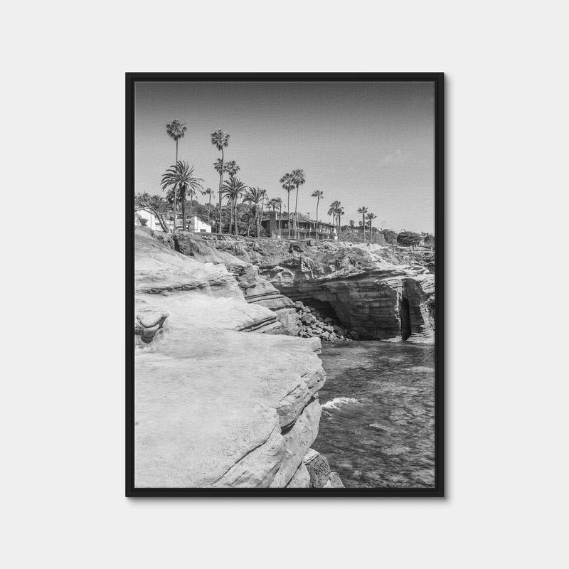 AUTO-MOCKUP WHITE | SAN DIEGO Monochrome Sunset Cliffs | 1 Piece | Black Framed Canvas | group=3x4