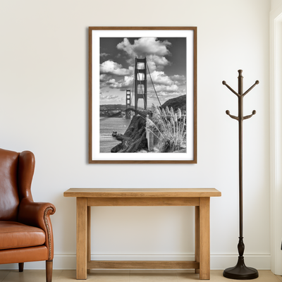 AUTO-MOCKUP ROOM | San Francisco Golden Gate Bridge Grayscale Wall Art